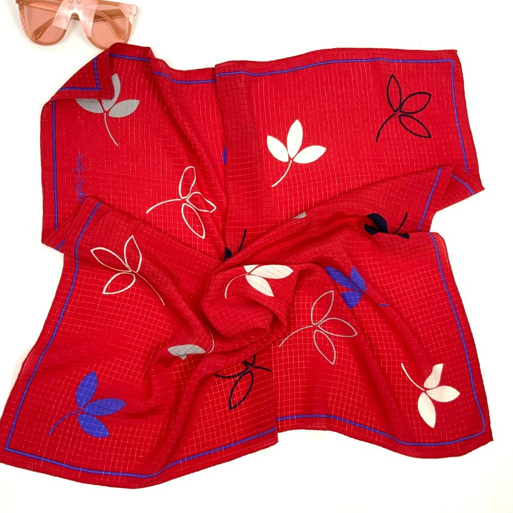 Vintage Fisba Stoffels Silk Red Abstract Floral Scarf  29" - Picture 4 of 16